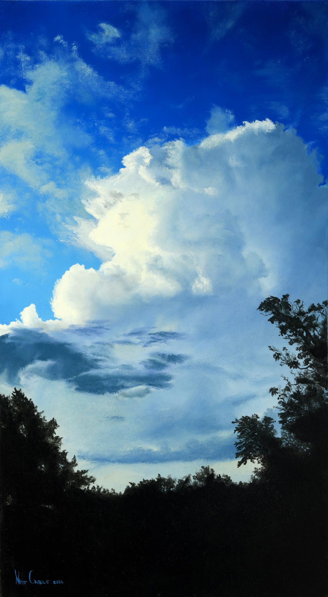 "Peaceful Evening" 14x25 Sunset Cloud Weather Painting